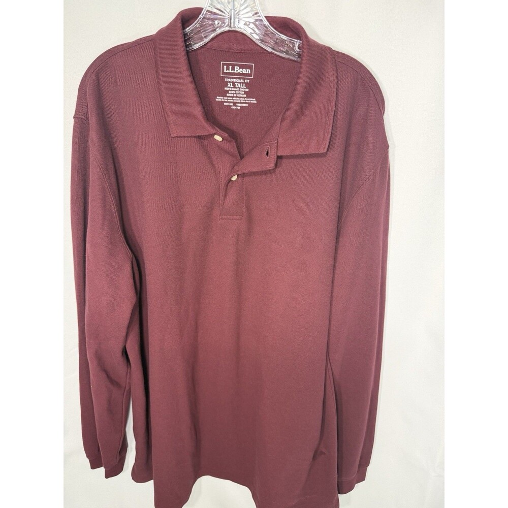 LL Bean Polo Shirt Men XL Tall Red Long Sleeve Polo
